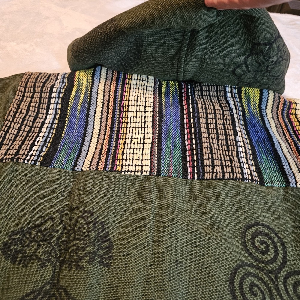 Nepal Handmade Olive Green Bohemian-Style Hoodie Unisex Size Small/Medium - Picture 3 of 10